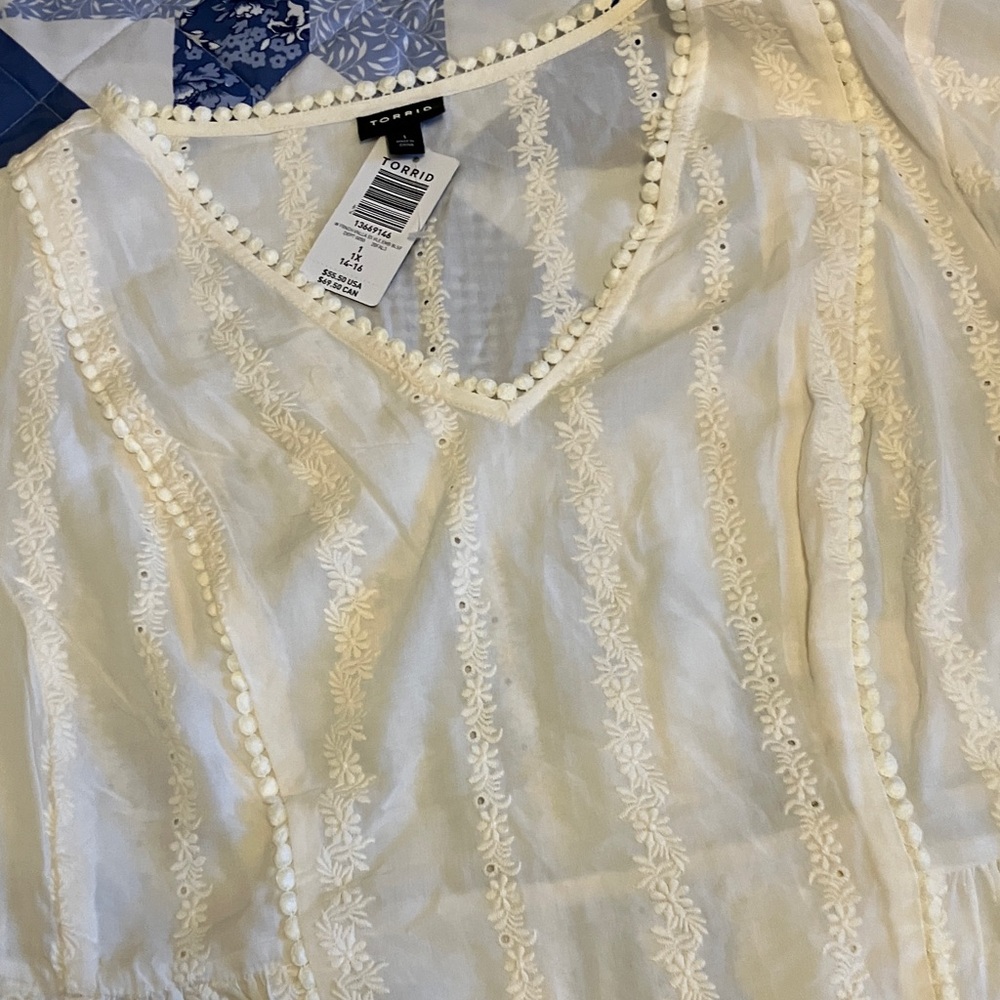 Torrid Cream Blouse with Embroidered Details